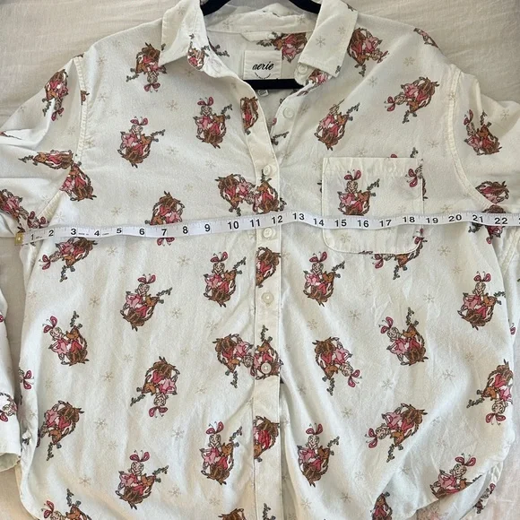 White Christmas button up grinch stole Xmas Cindy Loohoo SMALL OVERSIZED - Picture 7 of 8